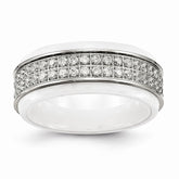 Sophia Jewelers Stainless Steel CZ Polished Ridged Wedding Band